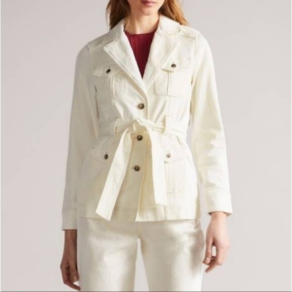Ted Baker Belted Utility Denim Jacket ivory Ted size 4-US size 10 new with tag - Picture 1 of 15